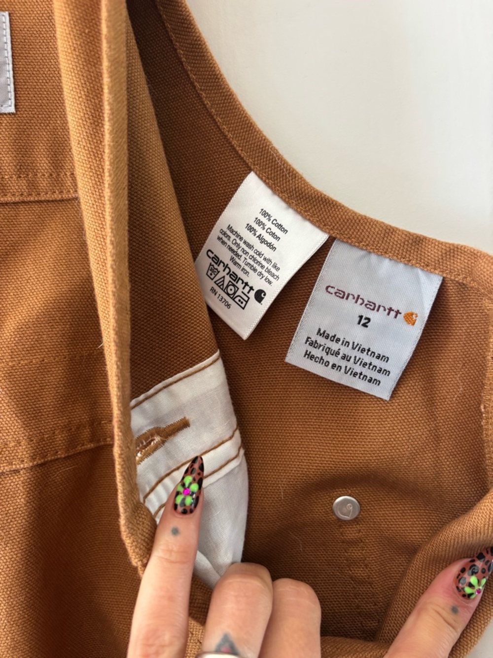 Carhartt Tan/Brown Duck Bib Overalls with Dark Straps - Picture 6 of 9